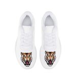 All-White Mesh Sneakers with Fierce Tiger Head Graphics