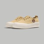 Beige Suede Slip-On Platform Sneakers with Embroidered Tiger Patch