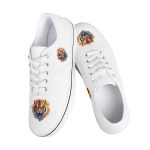 White Canvas Sneakers with Flame-Accented Tiger Embroidery